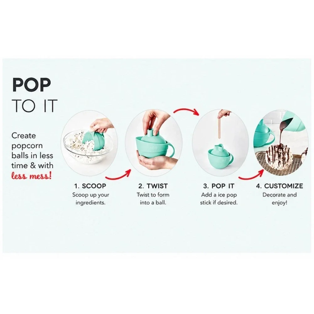 DASH Popcorn Ball Maker - Aqua - Set of 2/Easy Grip Handle / Brand New In Box